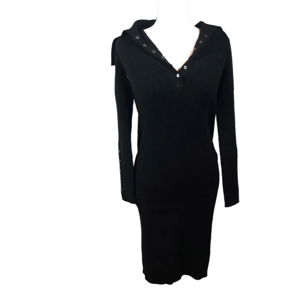 House of Harlow 1960 Dress Womens S Black Henley Knit Whimsigoth Bodycon New - Picture 2 of 9